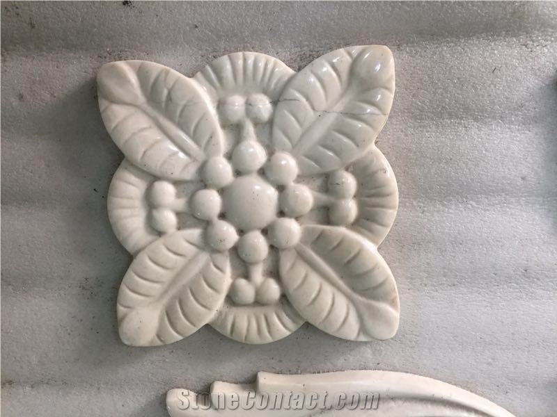 China Handcraft Flowers, White Stone Carving Art Works