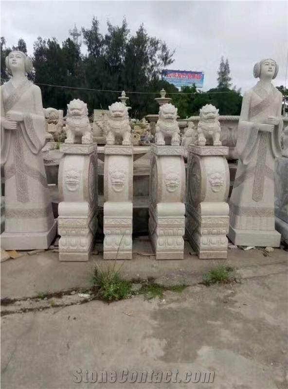 China White Granite Women Reading Sculptures,Landscape Human Statue,Garden Handcarved Sculptures