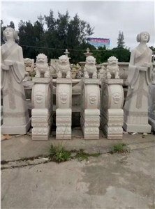 China White Granite Women Reading Sculptures,Landscape Human Statue,Garden Handcarved Sculptures