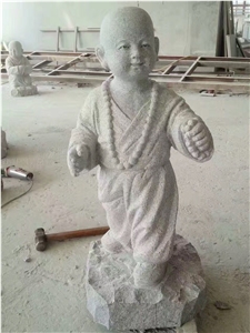 China White Grey Little Monk Statue,Granite Handcarved Human Sculpture