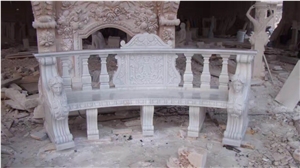 China White Marble Carving Garden Bench,Outdoor Special Design Long Bench