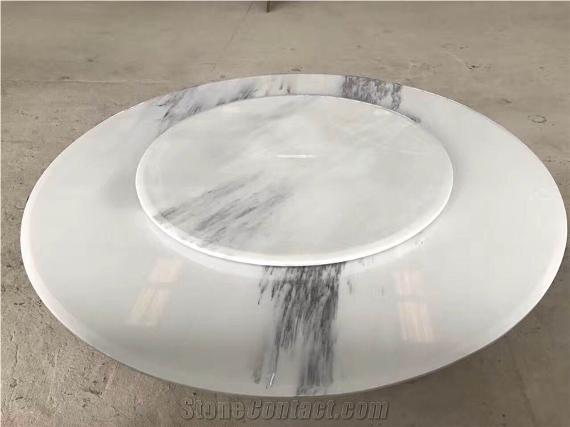 China White Marble Dining Table Top,Polished China Landscape Painting Surface Marble Round Table Top