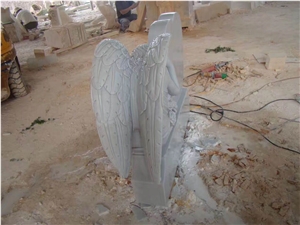 China White Marble Heart and Angel Headstone,Carving and Polished Western Tombstone