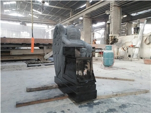 Chinese Black Granite Western Style Tombstones Shanxi Black Custom Monument for Cemetery