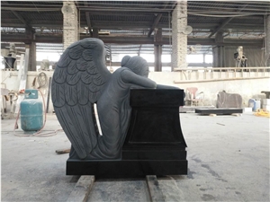 Granite Jewish Style Tombstones Absolute Black Angel Monument for Cemetery