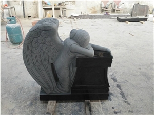 Granite Jewish Style Tombstones Absolute Black Angel Monument for Cemetery