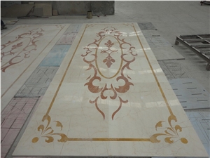 Marble Floor Medallions Crema Marfil Rectangle Waterjet Medallions for Interior
