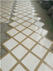 Marble Square Medallions Beige Marble Crema Marfil Carpet Waterjet for Lobby Floor