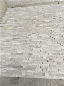 Marble Stone Brick Mosaic Light Grey Wood Marble Split Face Mosaic for Wall Decor
