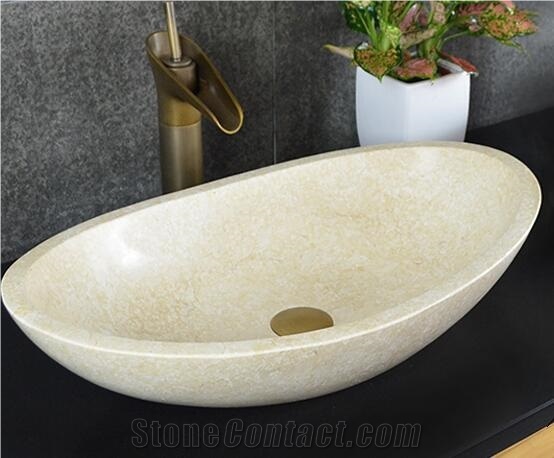 Travertine Wash Basin,Beige Oval Travertine Sink,Polished Bathroom Wash Basin and Sinks