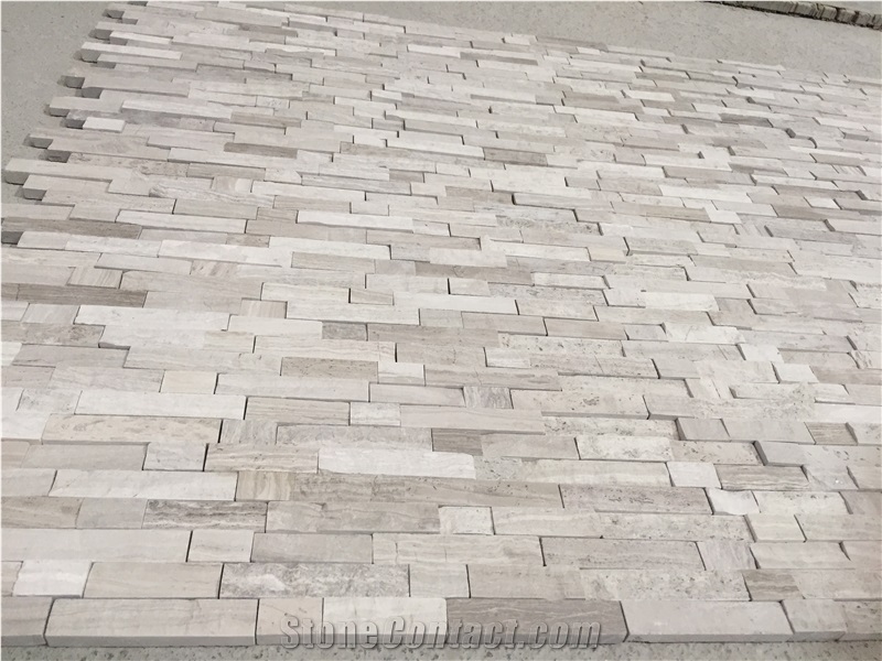 Wooden Marble Linear Strip Mosaic White Serpeggiante Split Face Mosaic for Wall