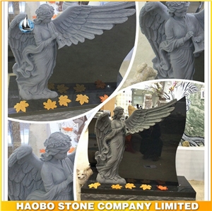 Black Granite Carved Angel Headstones, American Angel Monuments