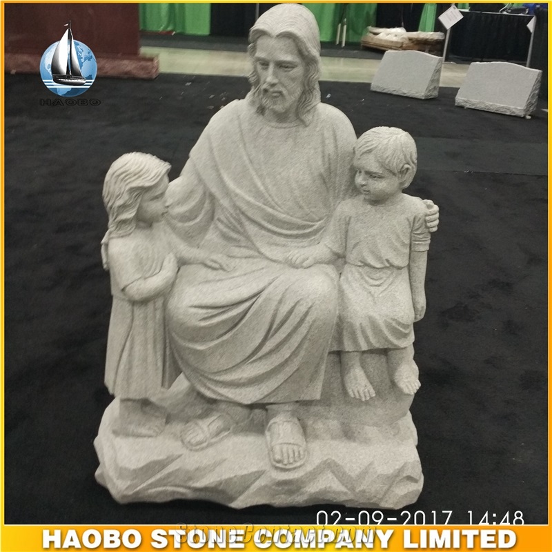 China Grey Granite Jesus Statue with Children for Church