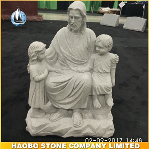 China Grey Granite Jesus Statue with Children for Church
