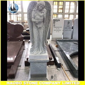 China Light Grey G633 Granite Cemetery Angel Statue with a Baby