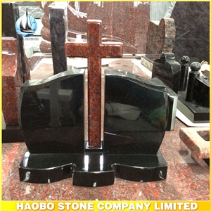 Cross Design Black Granite Upright Monument