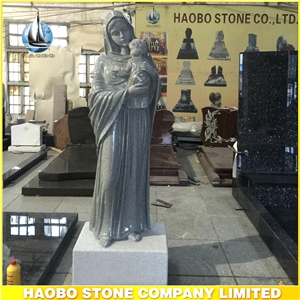 Grey Granite Virgin Mary Statue with Baby