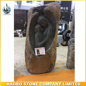 Haobo Factory Natural Basalt Stone Carving Angel Monument