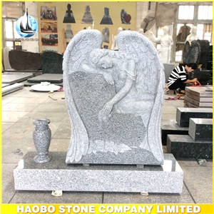Imperial Grey Granite Angel Headstones with Vase
