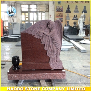 Indian Red Granite Monuments with Sculptured Angel