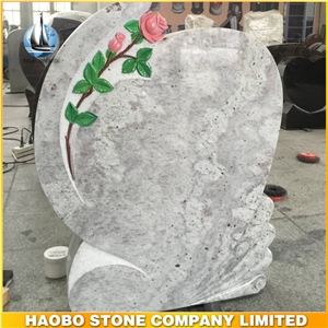 New Kashmir White Granite Headstone with Flowers Design