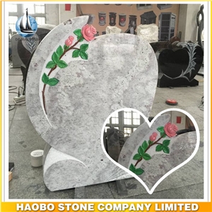 New Kashmir White Granite Headstone with Flowers Design