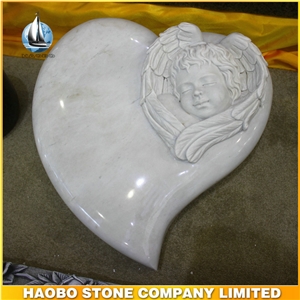 White Marble Baby Angel Heart Shaped Headstones