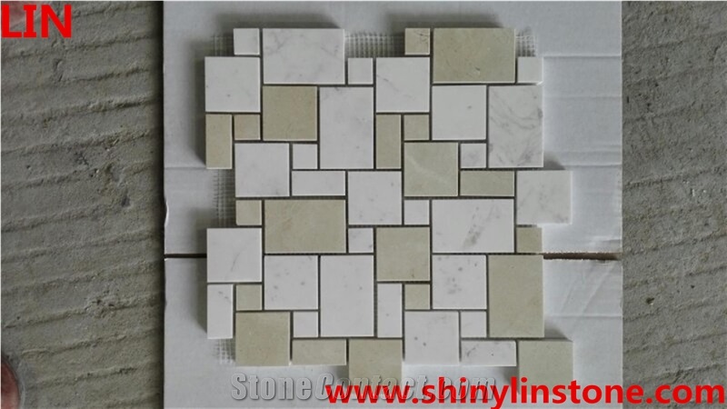 Milky White Marble + Crema Marfil Marble Mixed Color Marble Mosaic Tiles
