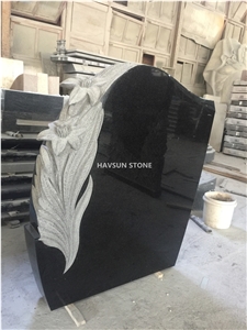 Shanxi Black Granite Lily Headstone Flower Design Headstone Black Color