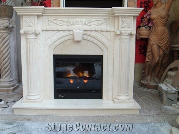 2017 New Design, Western & European Customized Figure & Beige Marble Hand Carving Sculptured Fireplace, Hot Fireplace Hearth Decorating Marble Fireplace Mantel