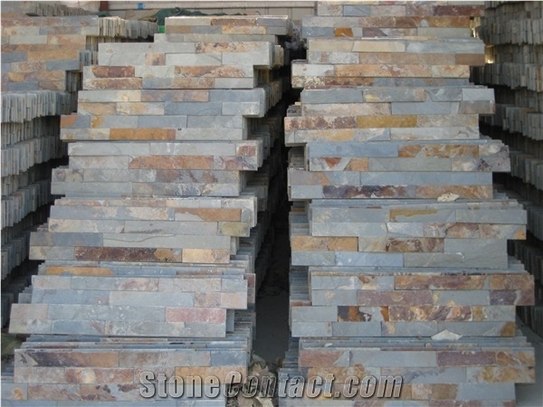 China Rusty Brown Slate Cultured Stone, Slate Wall Cladding, Stacked Stone Veneer Clearance, Manufactured Stone Veneer, China Multicolor Slate Cultured Stone, Yellow Slate Floor