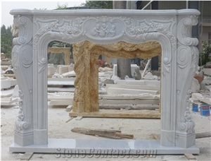 Pure White Marble Fireplace Mantel, 2017 New Design, Western & European Customized Figure & White Marble Hand Carving Sculptured Fireplace, Hot Fireplace Hearth Decorating Marble Fireplace Mantel