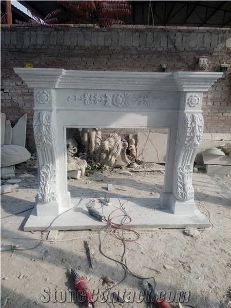 Pure White Marble Fireplace Mantel, 2017 New Design, Western & European Customized Figure & White Marble Hand Carving Sculptured Fireplace, Hot Fireplace Hearth Decorating Marble Fireplace Mantel