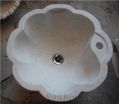 Lotus Shape China Hunan White Marble Stone Vessel Sinks