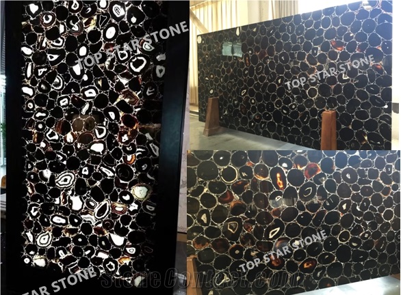 Decorative Stone Semiprecious Black Agate Stone Slab