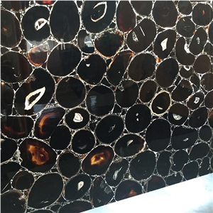 High Qaulity Black Color Agate Stone for Hotel Lobby Wall Covering Tile