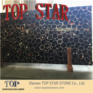 High Qaulity Black Color Agate Stone for Hotel Lobby Wall Covering Tile
