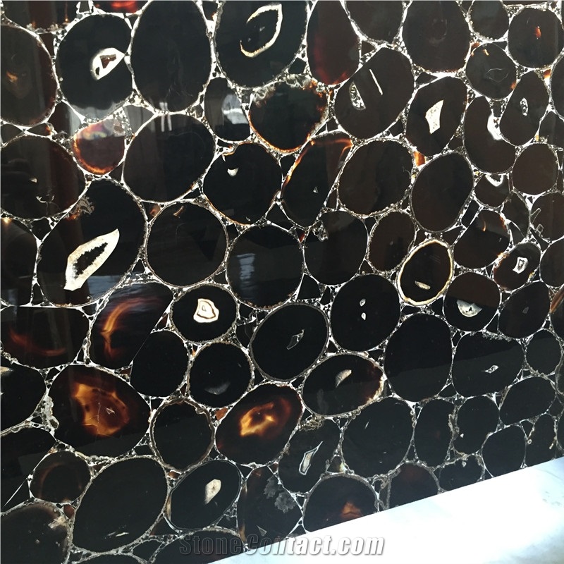 Translucent Black Semi Precious Luxury Villa Wall Panel Decoration