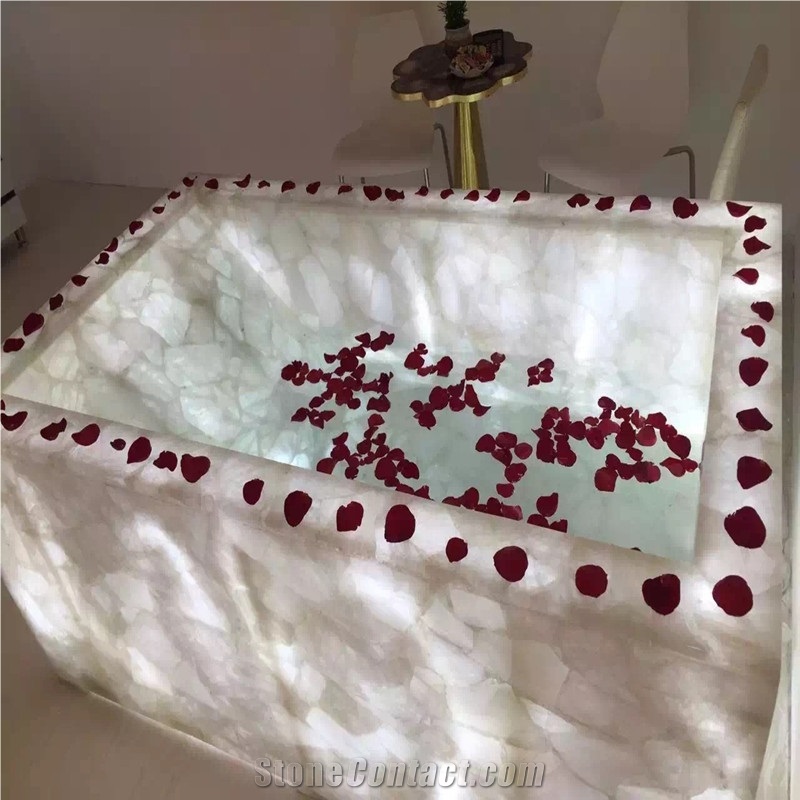 White Gemstone Translucent Semi Precious Stone Table Top