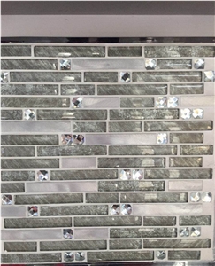 Chinese Grey Glass Mosaic for Wall,Floor,Bathroom,Interior, Background,Decoration Tiles Mixed Glass Crystal & Metal Mosaic
