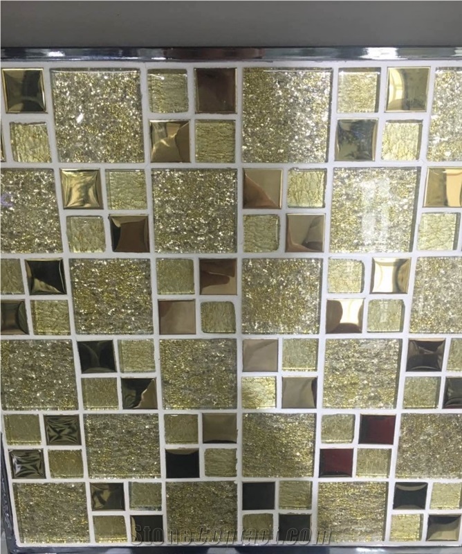 Crystal Mosaic Mixed Marble Mosaic Metal Mosaic Polished Surface, Garden & Balcony Marble and Glass Mosaic, Kitchen Marble and Glass Mosaic, Elevator Mosaic