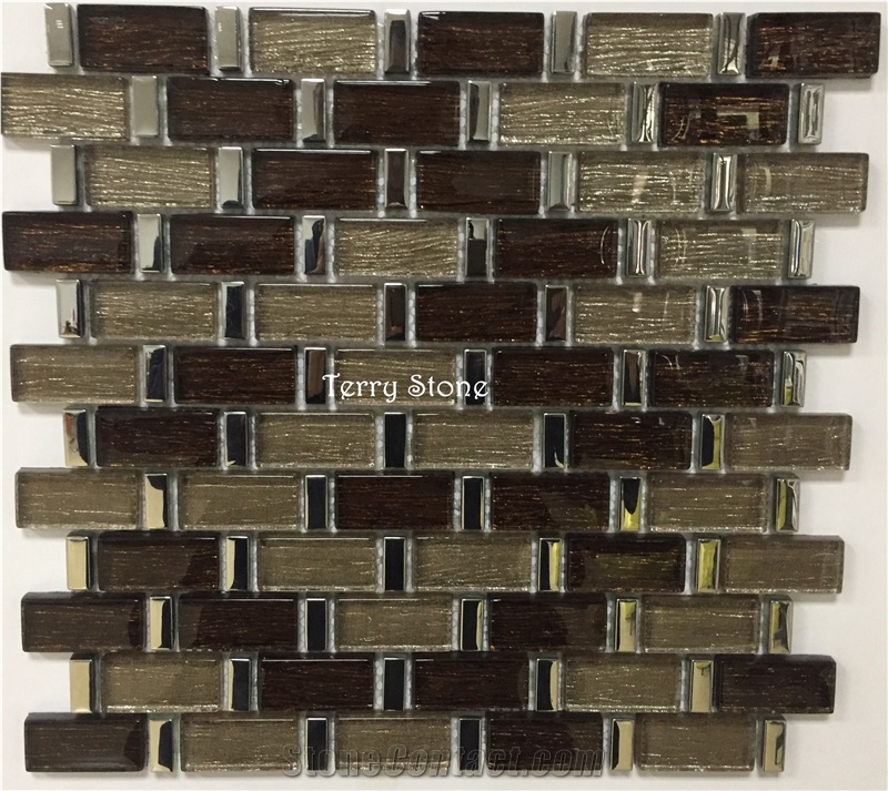 Glass Mix Metal Mosaic Tiles,Composited Mosaic White/Silverbrown/Coffee/Pink/Purple/Lilac,For Bath and Kitchen Wall Cover and Interior Decor from China