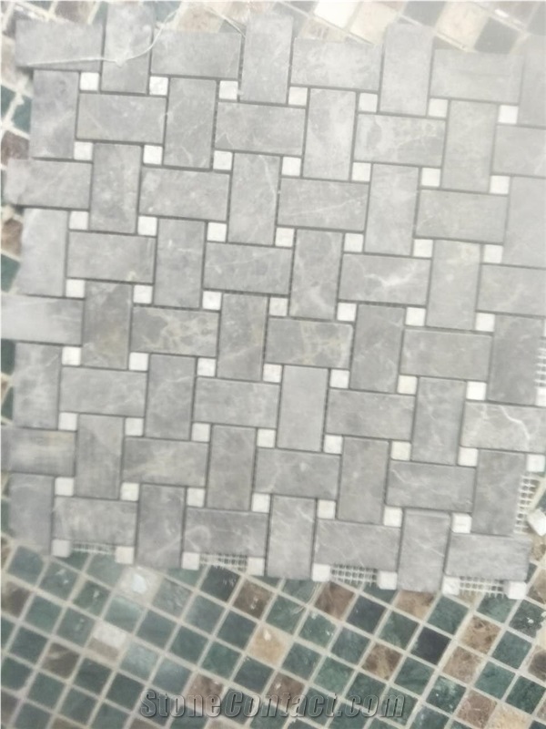 Grey Mix Volakas White,Polished Marble Mosaic for Wall,Floor,Bathroom,Interior, Background,Decoration Marble Mosaic Tiles