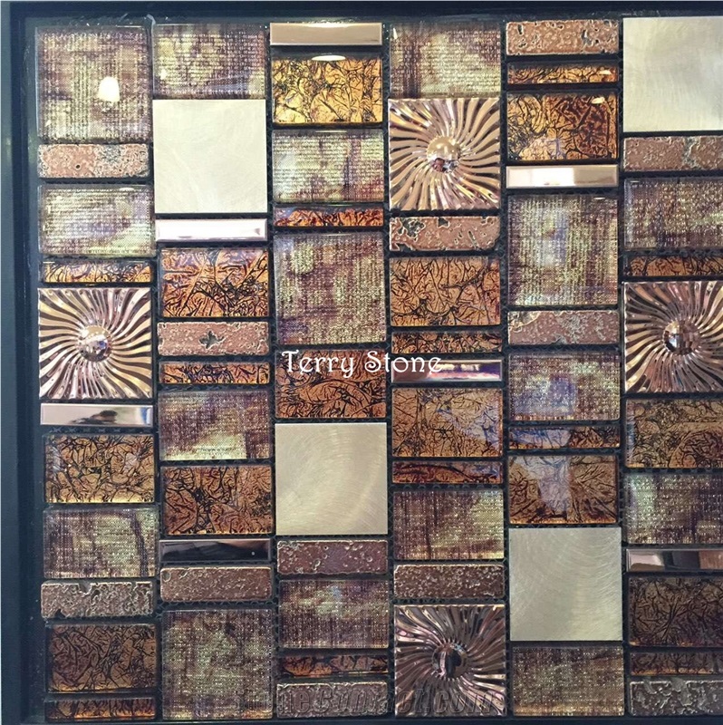 New Brown/Golden Glass Tiles, Linear Strips Mosaic for Bathroom Wall Cover and Interior Decoration from China