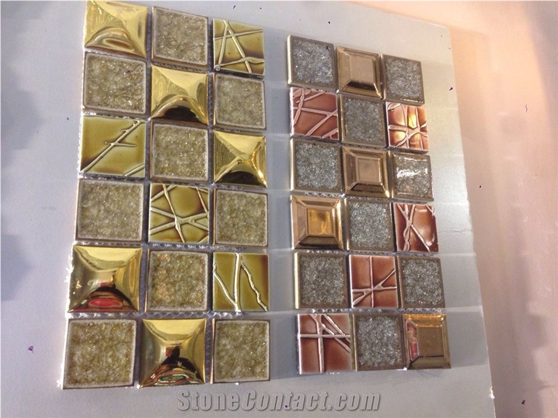 Popular Chip Size Square Shape Mixed Glass & Metal Mosaic,Factory Directly Kitchen Mosaic Wall Tiles