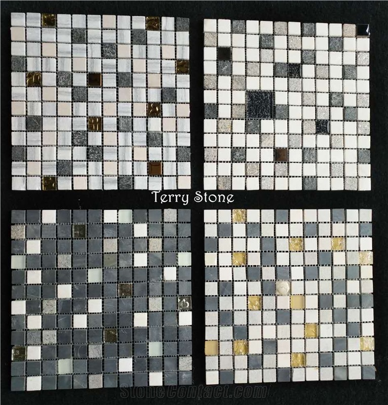 Stone Mix Glass Mix Marble Mosaic in White/Grey/Beige Color,Composited Mosaic Us in Wall Cover and Interior Decor from China