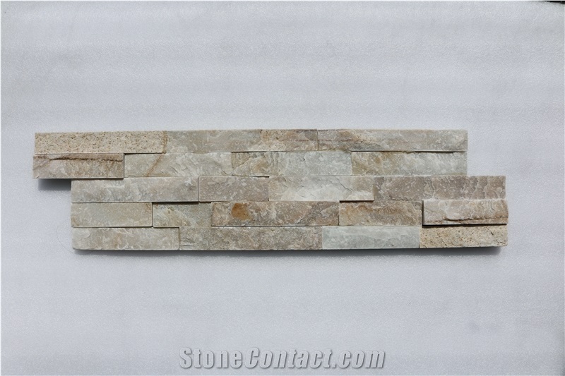 Beige Yellow Slate Mix P014b-1 Culture Stone/Wall Panel Ledge Stone/Veneer/Stacked Stone for Wall Cladding 60x15cm Retangle