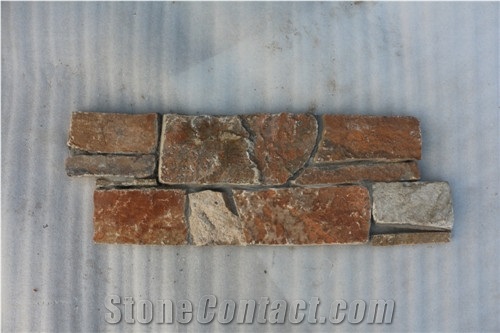 Bonstone Yellow Quartzite Wall Cladding with Cement Back, Slate Ledge Stone Veneer,High Quality Sesame Yellow Slate Cement Cultured Stone Veneer