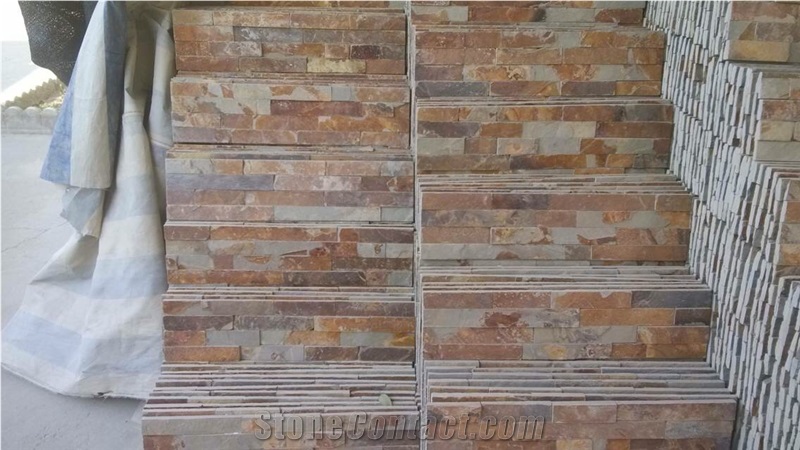 Cheap Price Good Quality Chinese Peacock Rusty Slate Stacked Stone Veneer, Stone Wall Decor, Exposed Wall Stone,Rustic Slate Feature Wall