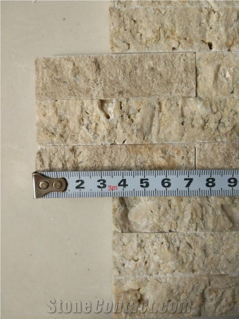 Chinese Travertine Yellow, Beige Strips Split Face Wall Cladding, Beige Travertine Wall Cladding, Culture Stone